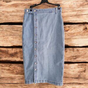 OAT New York Denim Maxi Skirt Size 2/26 Pockets Button Fly Blue Denim